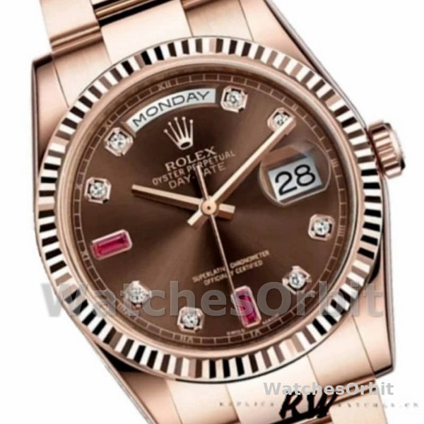 Replica Rolex Day-Date 36mm Unisex-118235-Rose Gold-Chocolate Diamond Dial Chocolade