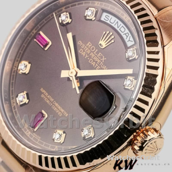 Replica Rolex Day-Date 36mm Unisex-118235-Rose Gold-Chocolate Diamond Dial Chocolade