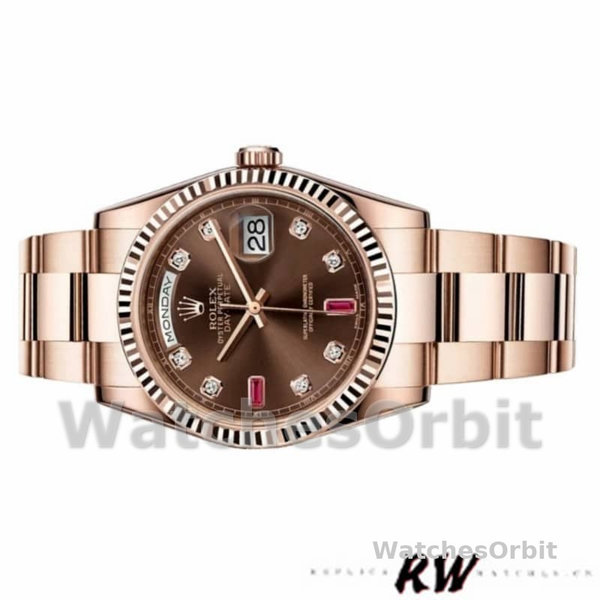 Replica Rolex Day-Date 36mm Unisex-118235-Rose Gold-Chocolate Diamond Dial Chocolade