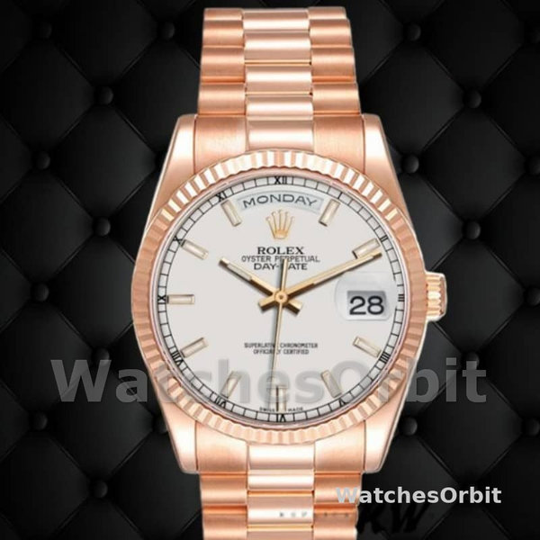 Replica Rolex Day-Date 36mm unisex-118235-Witte wijzerplaat Wit