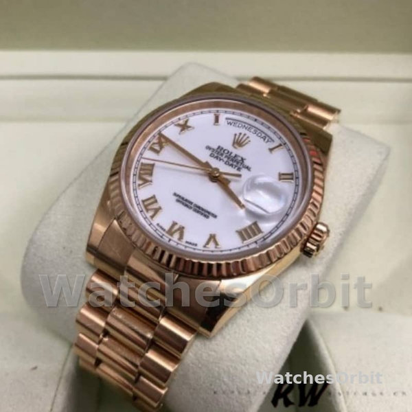 Replica Rolex Day-Date 36mm voor heren-118235-Witte wijzerplaat-Gefleerde hiel Wit