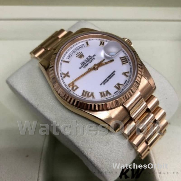 Replica Rolex Day-Date 36mm voor heren-118235-Witte wijzerplaat-Gefleerde hiel Wit