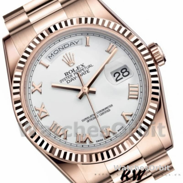 Replica Rolex Day-Date 36mm voor heren-118235-Witte wijzerplaat-Gefleerde hiel Wit