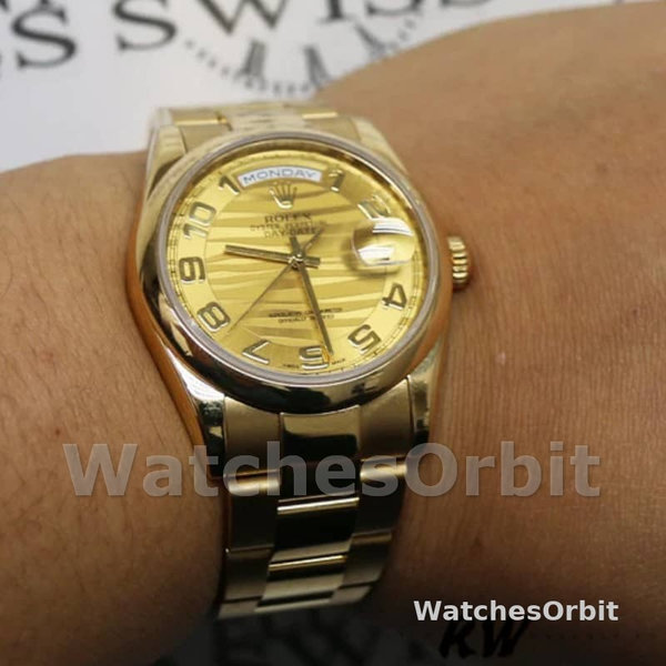 Replique Rolex Day-Date 36mm Unisex-118238-Arabic Numeral Wave-Champagne Cadran Champagne