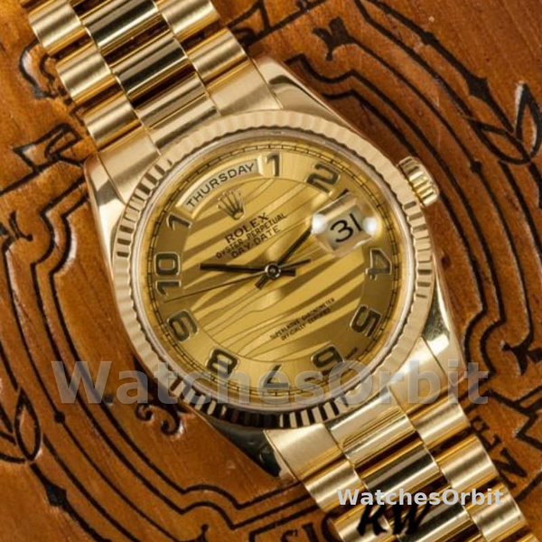 Replica Rolex Day-Date 36mm Unisex-118238-Arabic Numeral Wave-Champagne Dial-Yellow Gold Champagne