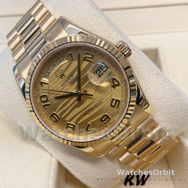 Replica Rolex Day-Date 36mm Unisex-118238-Arabic Numeral Wave-Champagne Dial-Yellow Gold Champagne