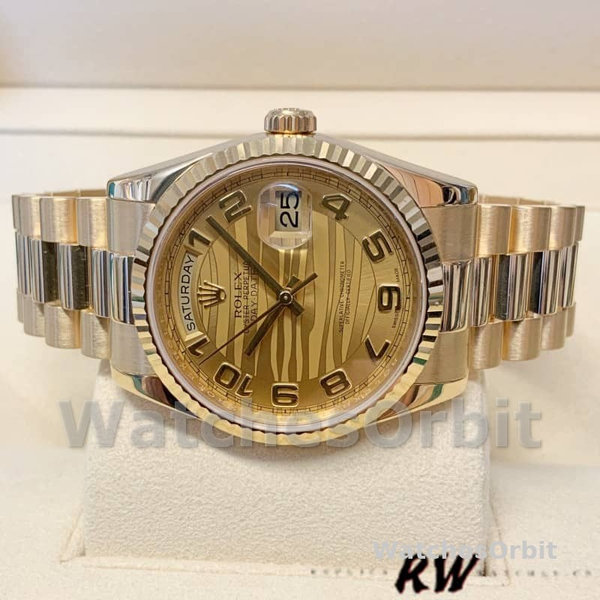 Replica Rolex Day-Date 36mm Unisex-118238-Arabic Numeral Wave-Champagne Dial-Yellow Gold Champagne