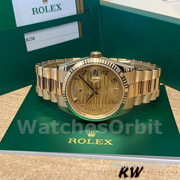 Replica Rolex Day-Date 36mm Unisex-118238-Arabic Numeral Wave-Champagne Dial-Yellow Gold Champagne