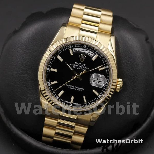 Unisex's Rolex Day-Date 36mm Men's-118238-Black Dial-Stainless Steel Black