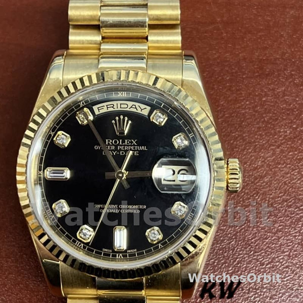 Men's Rolex Day-Date 36mm Men's-118238-Black Diamond Dial Black