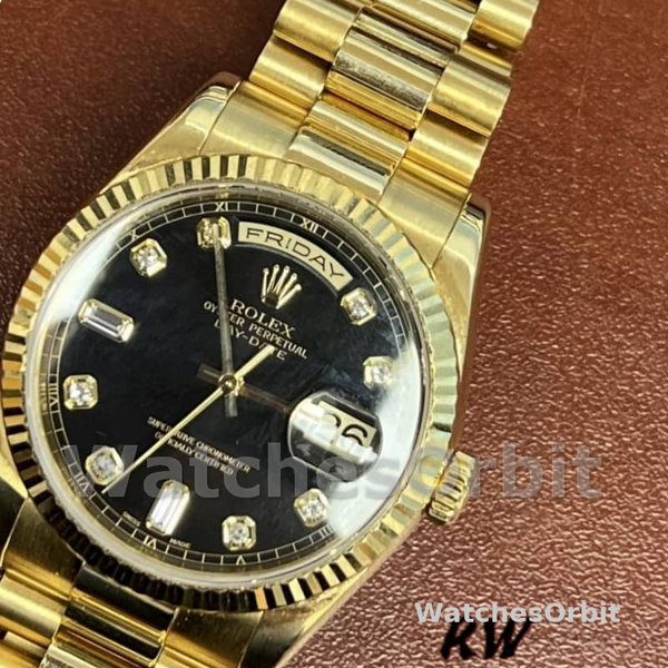 Replica Rolex Day-Date 36mm Heren-118238-Zwarte Diamanten Wijzerplaat Zwart