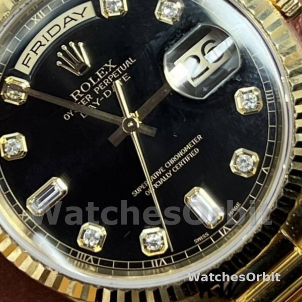 Replica Rolex Day-Date 36mm Heren-118238-Zwarte Diamanten Wijzerplaat Zwart