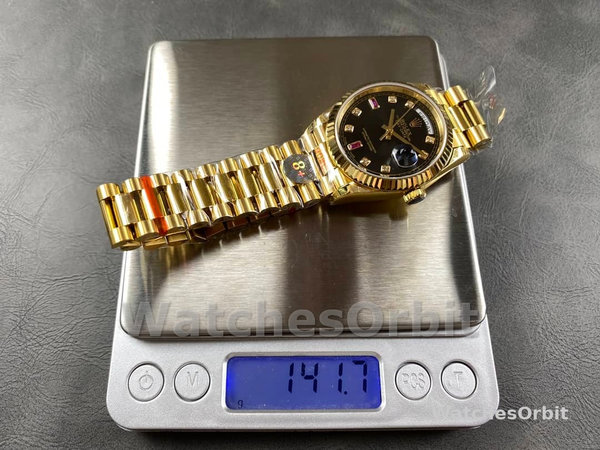 Replica Rolex Day-Date 36mm Heren-118238-Zwarte Diamanten Wijzerplaat-Spiegel Zwart