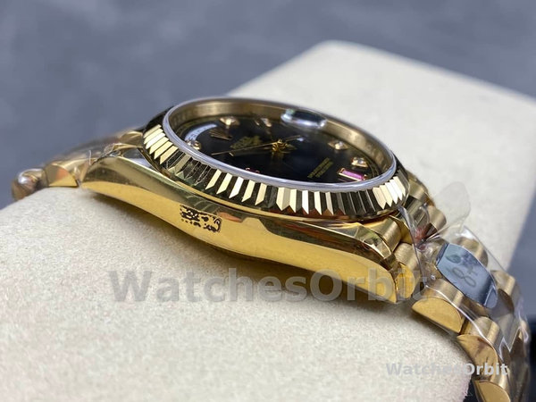 Replica Rolex Day-Date 36mm Heren-118238-Zwarte Diamanten Wijzerplaat-Spiegel Zwart