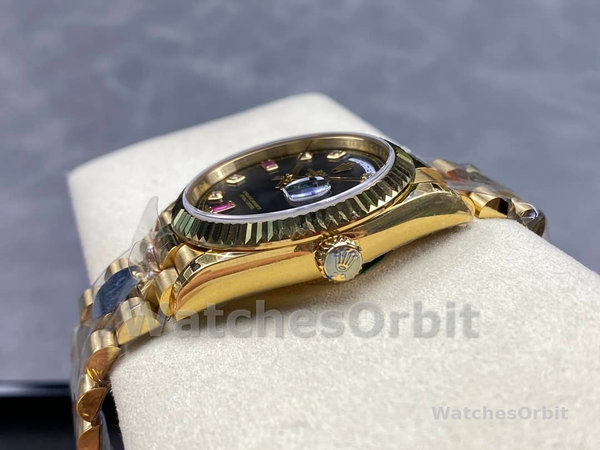 Replica Rolex Day-Date 36mm Heren-118238-Zwarte Diamanten Wijzerplaat-Spiegel Zwart