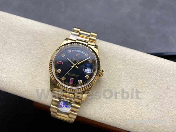 Replica Rolex Day-Date 36mm Heren-118238-Zwarte Diamanten Wijzerplaat-Spiegel Zwart