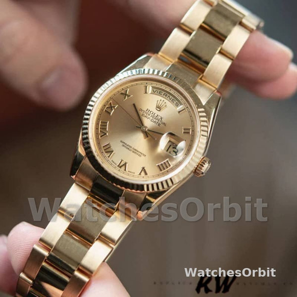 Replique Rolex Day-Date 36mm Unisex-118238-Cadran Champagne-Or jaune Champagne