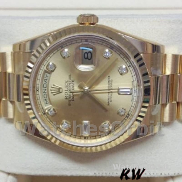 Rolex Day-Date 118238 Champagne Diamond Dial 36mm Unisex Replica Watch
