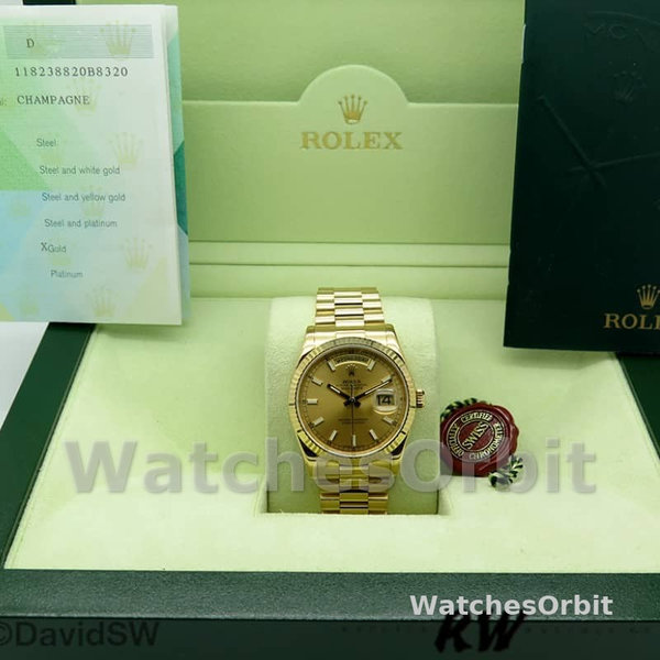Rolex Day-Date 118238 Fluted Bezel Champagne Dial 36mm Unisex Replica Watch