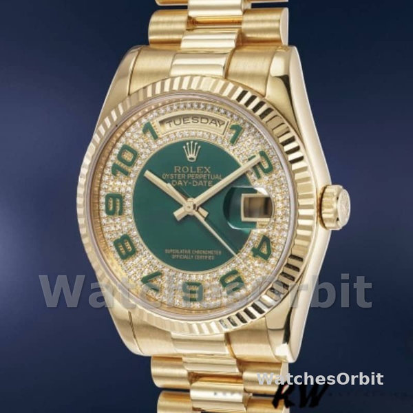Replique Rolex Day-Date 36mm Unisex-118238-Green Cadran pavé de diamants Vert