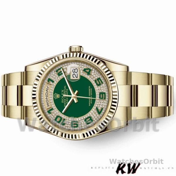 Replique Rolex Day-Date 36mm Unisex-118238-Green Cadran pavé de diamants Vert