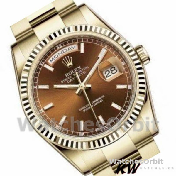 Replique Rolex Day-Date 36mm Unisex-118238-Index Cognac Dial-Fluted Bezel <span style=