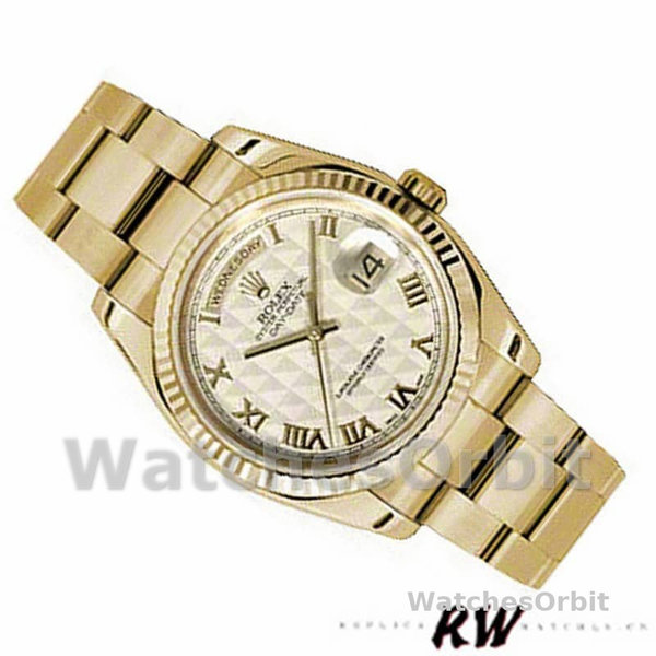 Unisex's Rolex Day-Date 36mm Unisex-118238-Roman Numeral Pyramid Ivory Dial Ivory