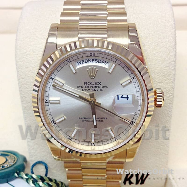 Unisex's Rolex Day-Date 36mm Unisex-118238-Silver Dial-Fluted Bezel Silver