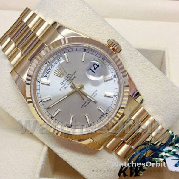Rolex Day-Date 118238 Silver dial Fluted Bezel 36mm Unisex Replica Watch