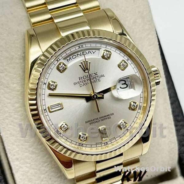Replique Rolex Day-Date 36mm Unisex-118238-Argent Cadran Diamant Argent