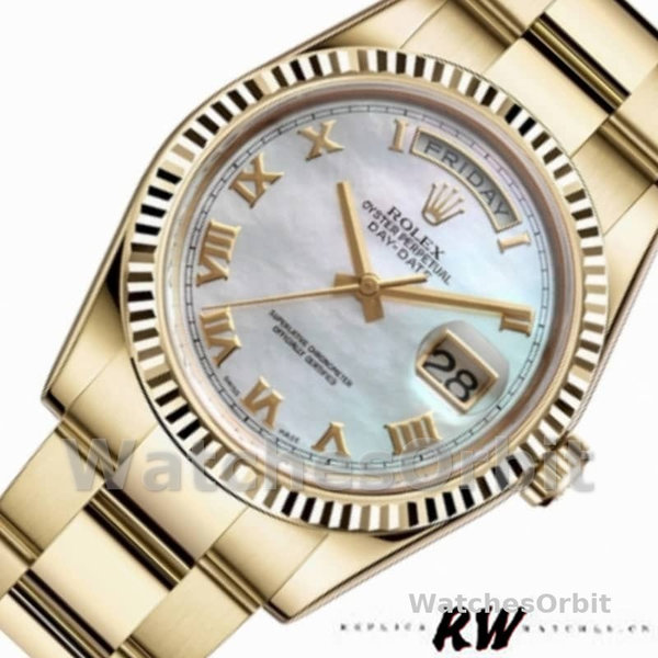 Replique Rolex Day-Date 36mm Unisex-118238-White MOP-Roman Dial MOP pour unisexe