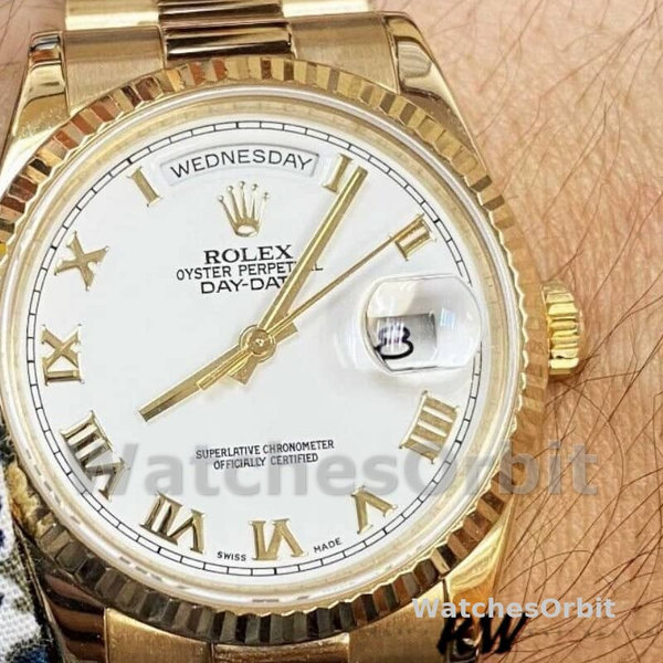 Replique Rolex Day-Date 36mm Unisex-118238-White Cadran chiffres romains blanc<br />