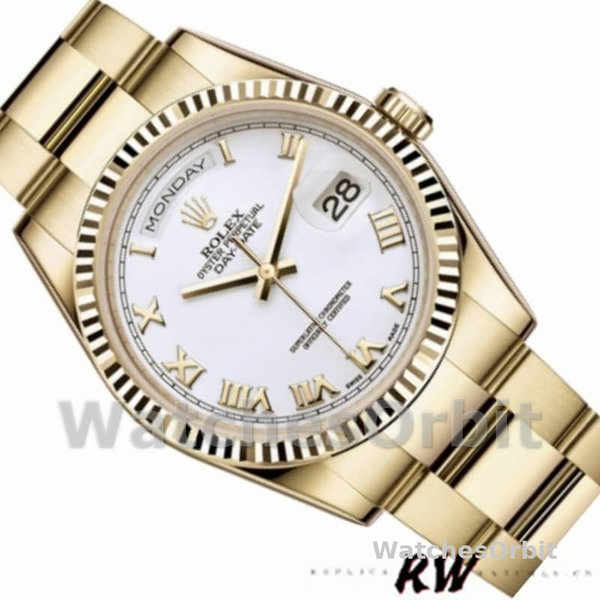 Replique Rolex Day-Date 36mm Unisex-118238-White Cadran chiffres romains blanc<br />