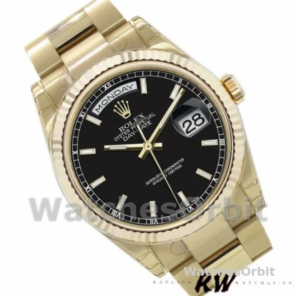 Replica Rolex Day-Date 36 mm Uomo-118238-Oro giallo-Calrante nero-Acciaio inossidabile nero