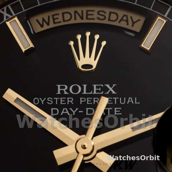 Replica Rolex Day-Date 36 mm Uomo-118238-Oro giallo-Calrante nero-Acciaio inossidabile nero