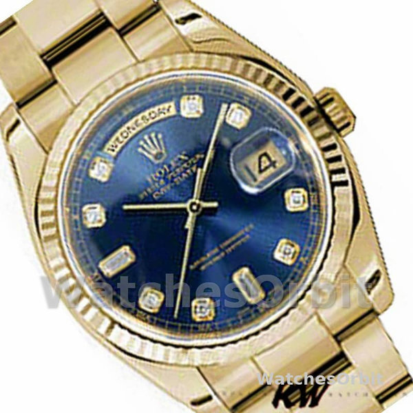 Replique Rolex Day-Date 36mm Unisex-118238-Or jaune Cadran bleu diamant Bleu