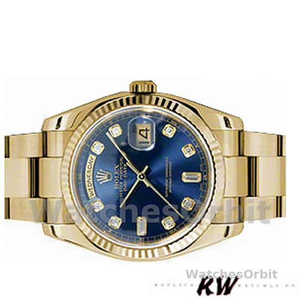 Replique Rolex Day-Date 36mm Unisex-118238-Or jaune Cadran bleu diamant Bleu