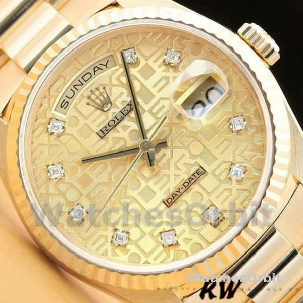 Replique Rolex Day-Date 36mm Unisex-118238-Or jaune-Champagne Jubilé Cadran diamant Champagne