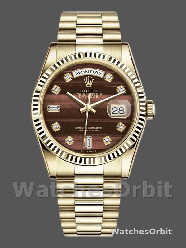 Rolex Day-Date 118238 Yellow Gold Diamond Bulls Eye Dial 36mm Unisex Replica Watch