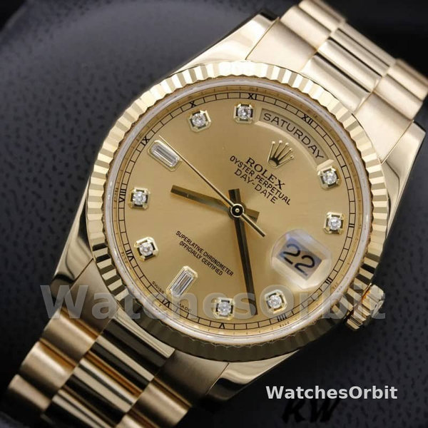 Rolex Day-Date 118238 Yellow Gold Diamond Champagne Dial 36mm Unisex Replica Watch