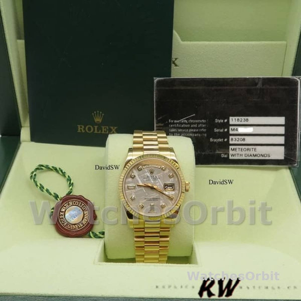 Replique Rolex Day-Date 36mm Unisex-118238-Or jaune-Diamant Cadran Météorite Météorite<br />