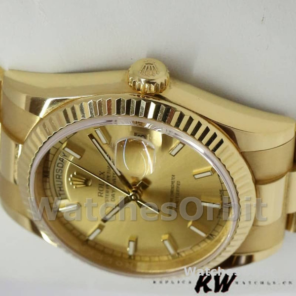 Replica Rolex Day-Date 36mm Unisex-118238 Geelgoud-Splinterglas-Kampagnekleurige Wijzerplaat Luxe