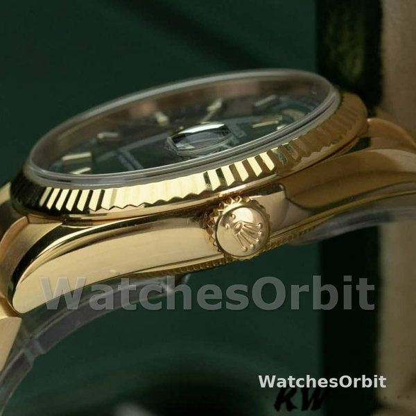 Replica Rolex Day-Date 36mm Unisex-118238-Oro giallo-Ghiera scanalata-Comparatore verde Verde unisex