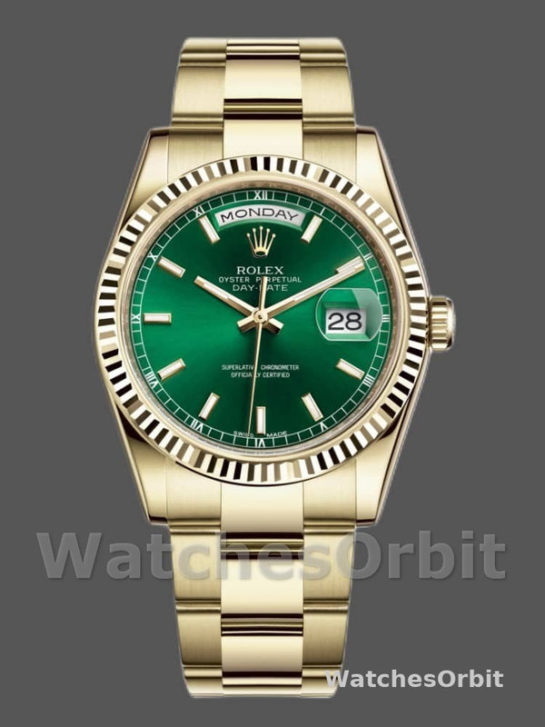 Rolex Day-Date 118238 Yellow Gold Grünes Zifferblatt 36mm Unisex Replica Watch
