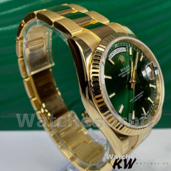 Unisex's Rolex Day-Date 36mm Unisex-118238-Yellow Gold-Green Dial Green