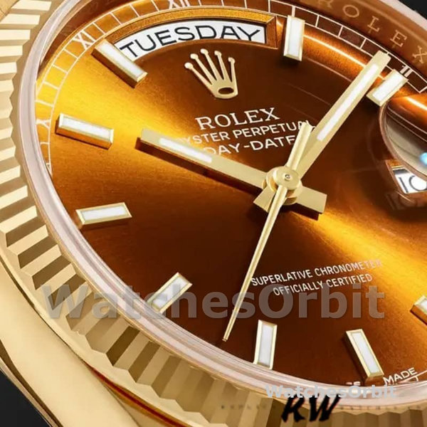 Replique Rolex Day-Date 36mm Unisex-118238-Or jaune-Index Cadran Cognac <span style=