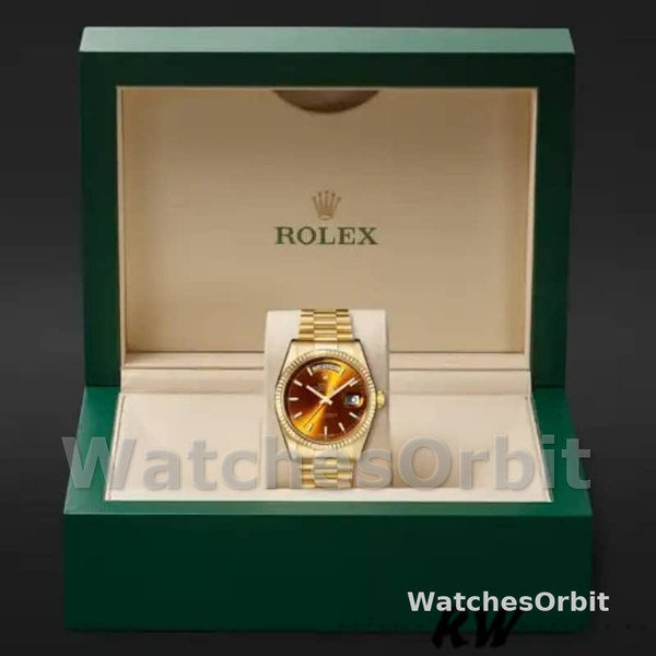 Replique Rolex Day-Date 36mm Unisex-118238-Or jaune-Index Cadran Cognac <span style=
