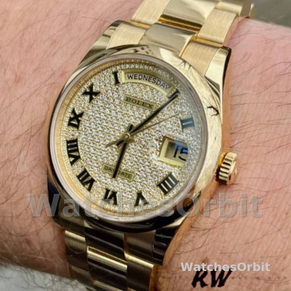 Replique Rolex Day-Date 36mm Unisex-118238-Or jaune Cadran diamant pavé Diamant pavé<br />
