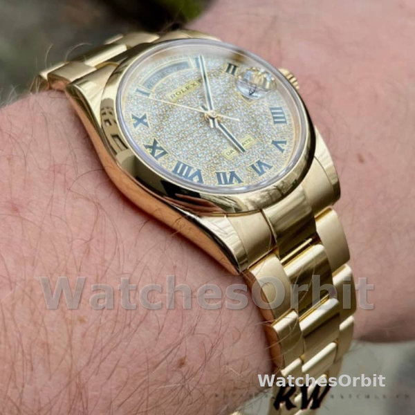 Replique Rolex Day-Date 36mm Unisex-118238-Or jaune Cadran diamant pavé Diamant pavé<br />
