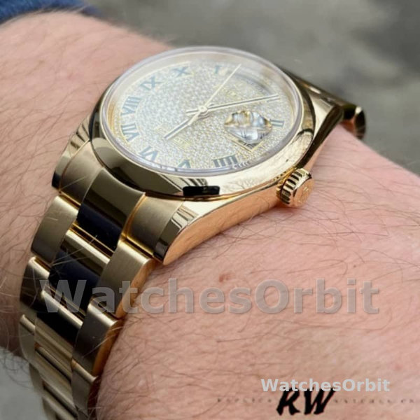 Replique Rolex Day-Date 36mm Unisex-118238-Or jaune Cadran diamant pavé Diamant pavé<br />